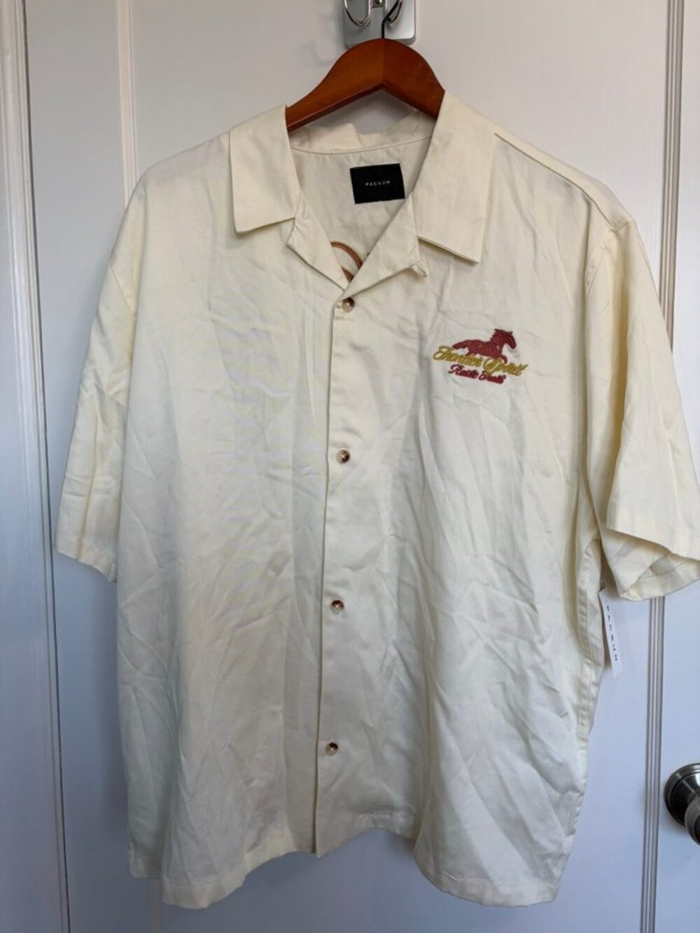 PacSun Frontier Spirit Embroidered Resort Camp Shirt Mens L Cream NWT Western$54